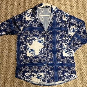 Missguided Blue and White Silk Button Down Shirt